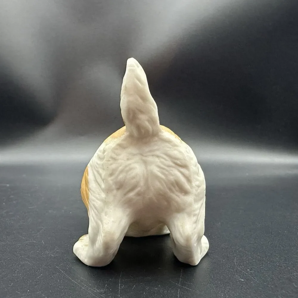 Vintage Homco #1407 Puppy Dog Bisque Porcelain Buff White Cocker Spaniel 3.5”